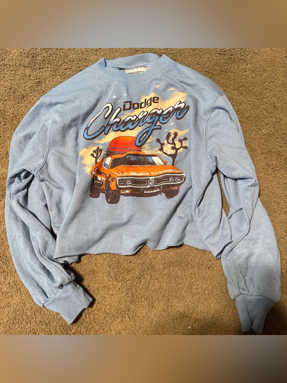 Dodge Charger Graphic Cropped Sweatshirt - Light Blue